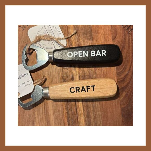 Open Bar & Craft Bottle Openers Set of 2 Wood & Black Handles Barware - Picture 1 of 3